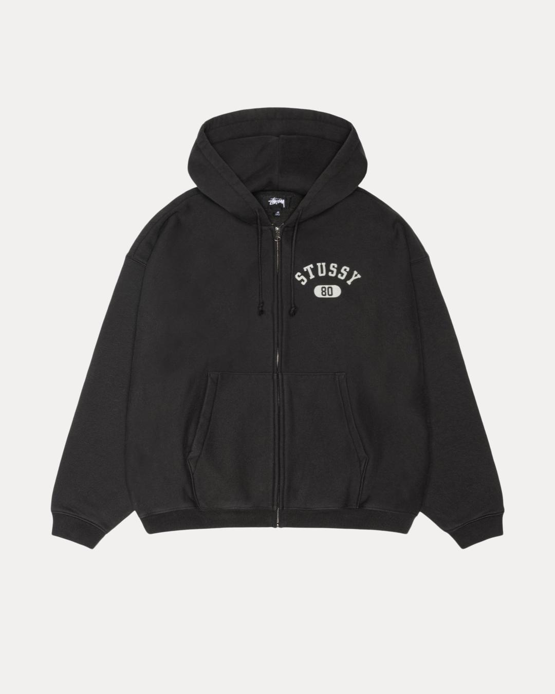VARSITY ZIP HOODIE - Washed Black / S