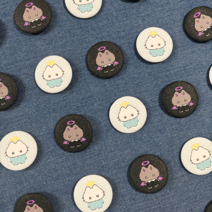 모모이하우스 고양이 천사 악마 글리터 핀버튼 2type