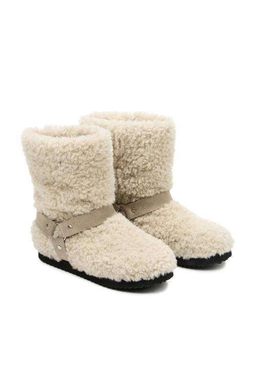 POM POM FUR BOOTS IN BEIGE