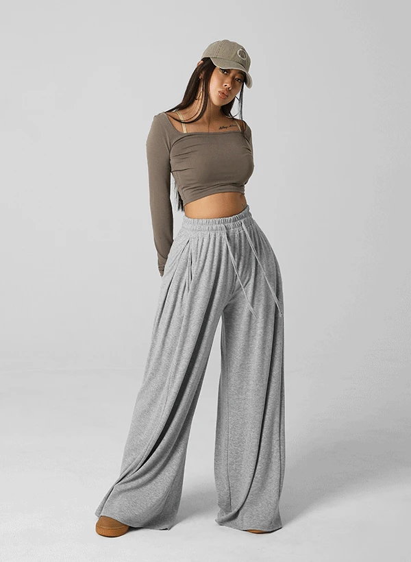 샤포 모던 와이드 사이드핀턱 롱 팬츠