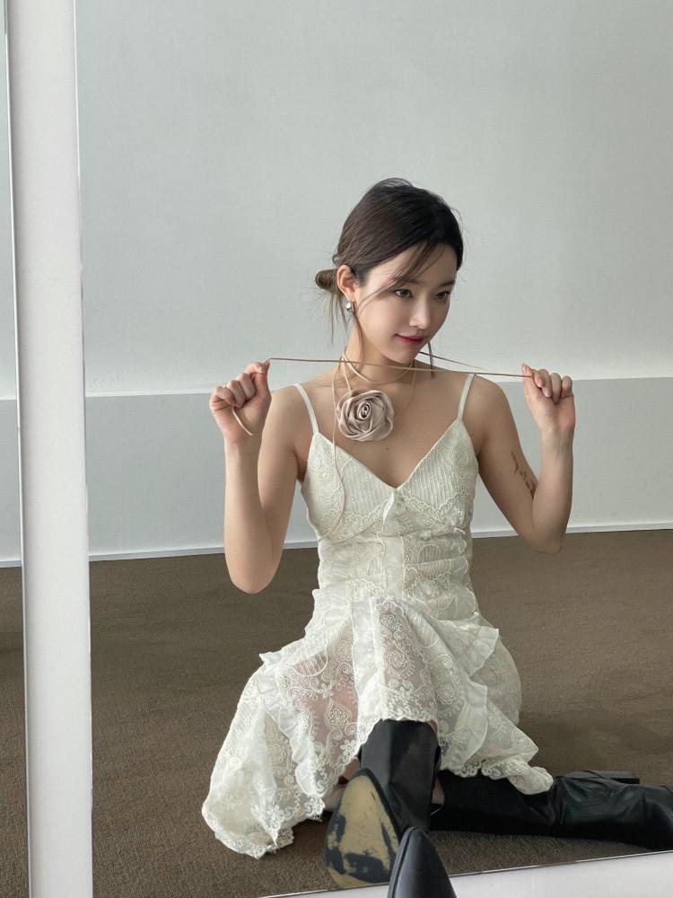 [강추] 푸시아 레이스 프릴 원피스 , 길이 조절 , 5-7일 소요