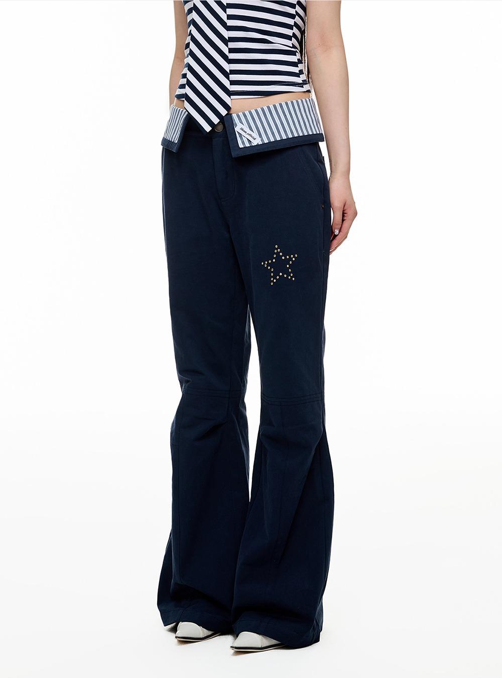 Striped Cubic Point Semi Bootcut Pants