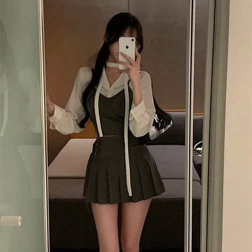 [ 꾸꾸룩 ] 시티 뷔스티에 플리트 스커트 투피스
