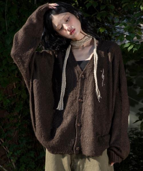 WXK027 후와후와 루즈핏 가디건 (BROWN)