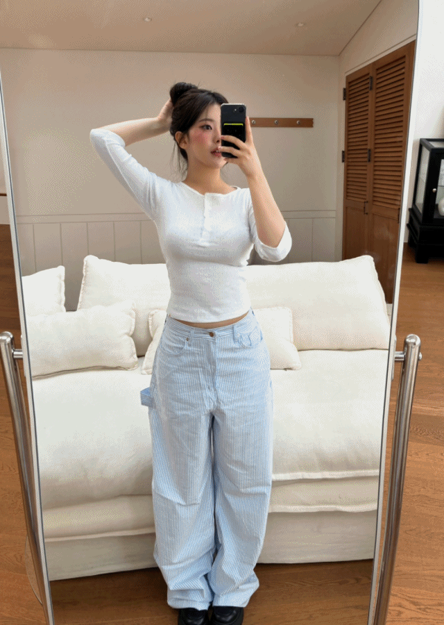 button span cotton sleeve t (3color)