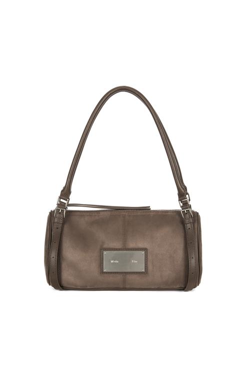 SUEDE BUCKLE STRAP SHOULDER BAG IN CHARCOAL