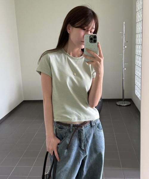 (우먼) 미니 반소매 티셔츠-라이트 그린