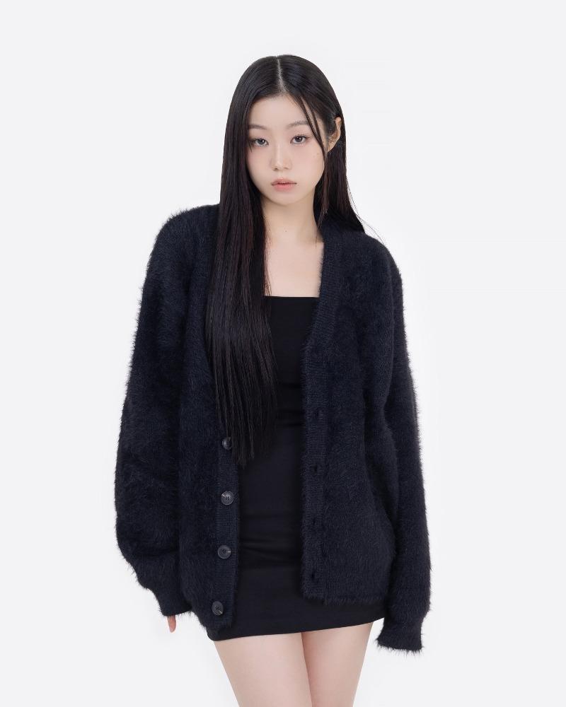 오버핏 앙고라 가디건 -BLACK