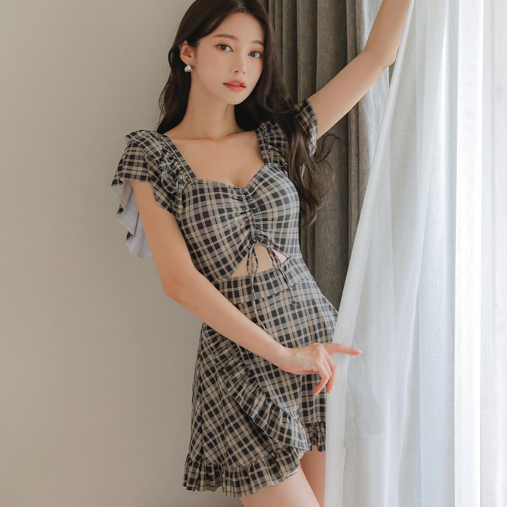 하나비치 스피카 체크 원피스 비키니 (1P)