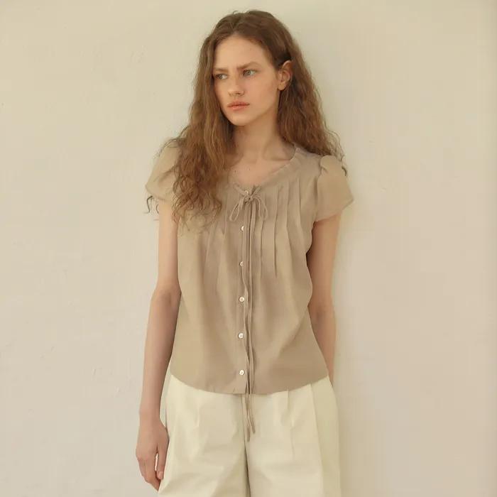 CHIFFON TIE BLOUSE [ BEIGE ]