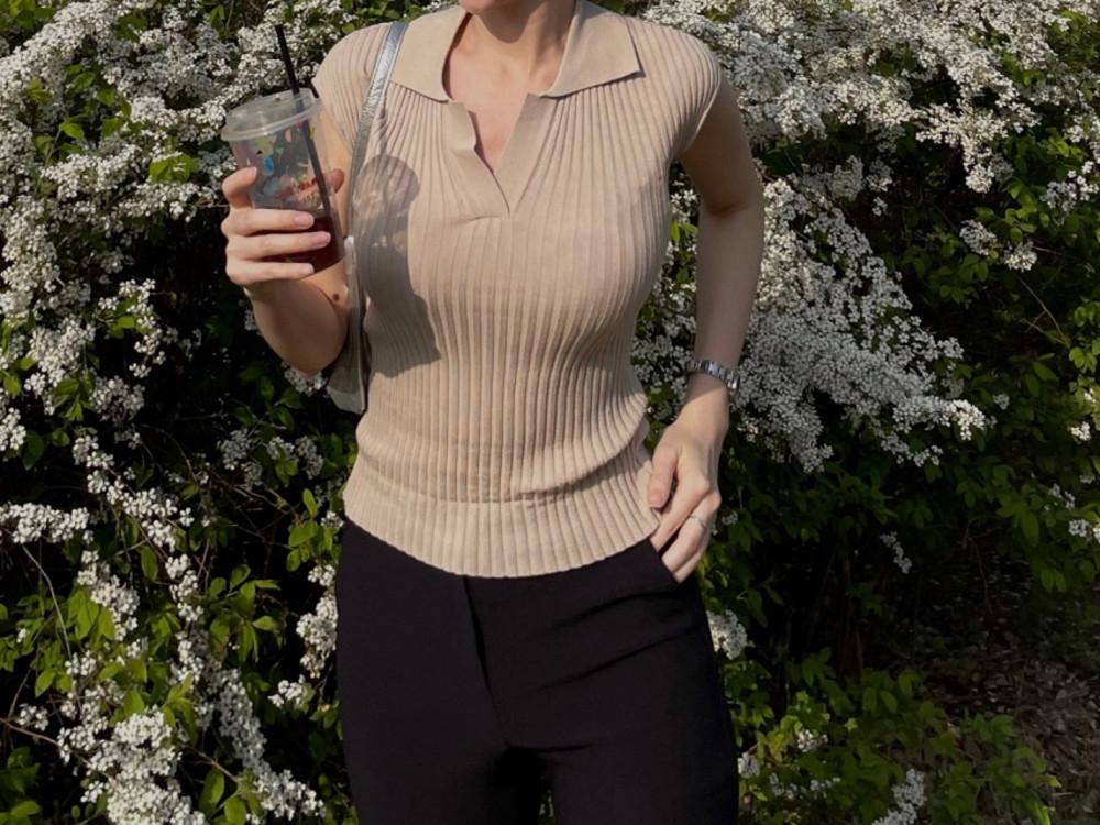 아이비 니트 카라 골지 하이퀄리티 명품니트 한소희 반팔 폴로 슬림