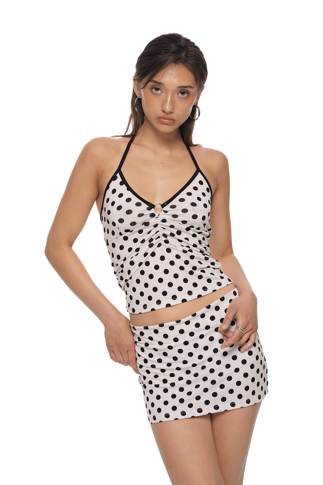 HALTER O-RING TANK TOP (DOT/BEIGE)