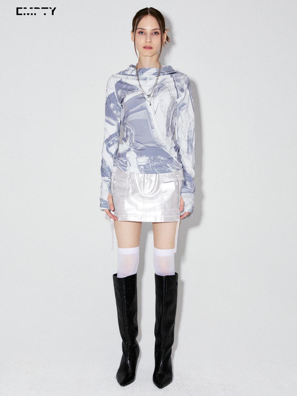 MIKA GLOSSY CARGO SKIRT_WHITE SILVER