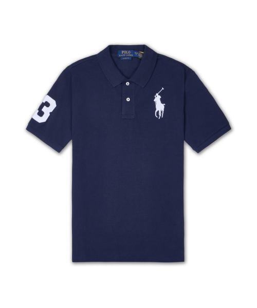 빅 포니 코튼 메시 폴로 셔츠-네이비