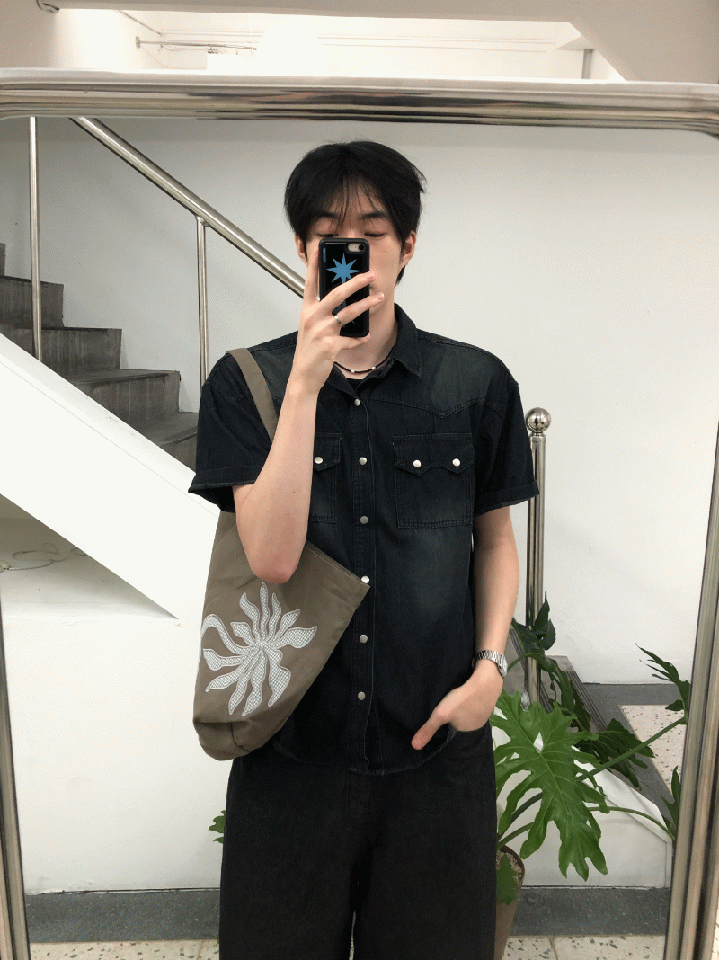 Western denim half shirt 2C