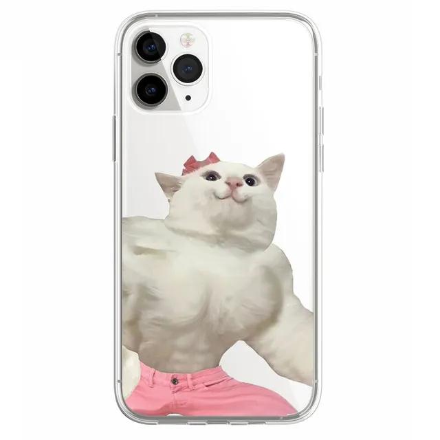 핑크 리본 헬창 근육맨 냥이 웃긴 고양이 투명 케이스