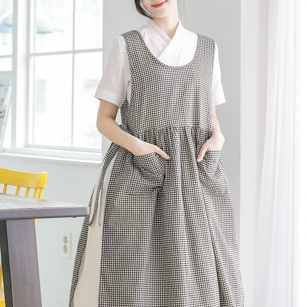 다래원한복 한복코디 코지 체크 덧어깨치마 원피스