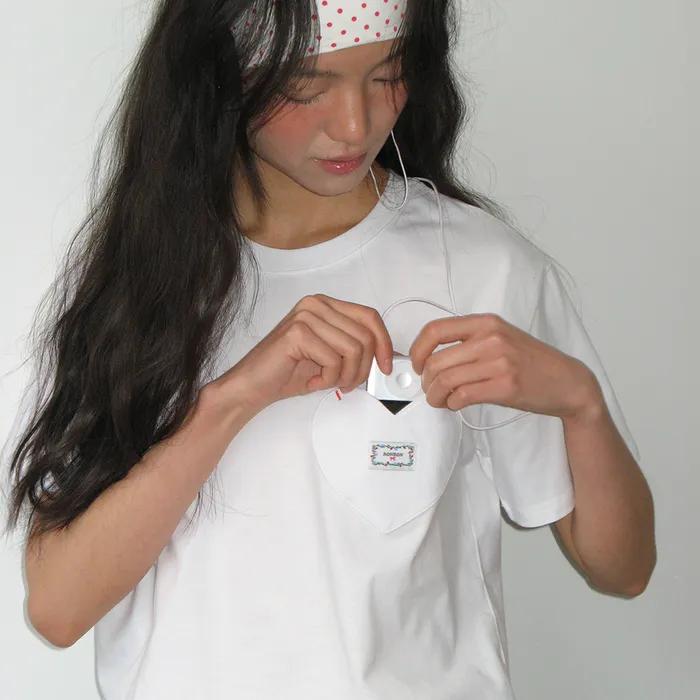 HEART POCKET OVER FIT SHORT SLEEVE T SHIRT WHITE