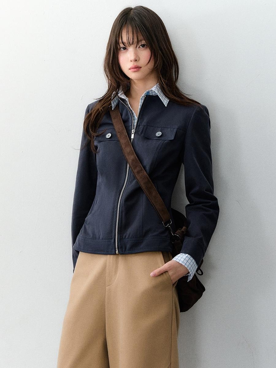 SOOTE SEASON Oxford Shirt Patchwork Zip Jacket