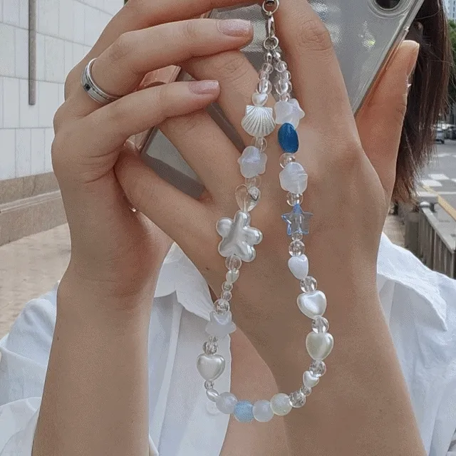하늘 하이 스카이 영롱 펄 키링 핸드폰 스트랩 핸드폰줄 에어팟 콜북
