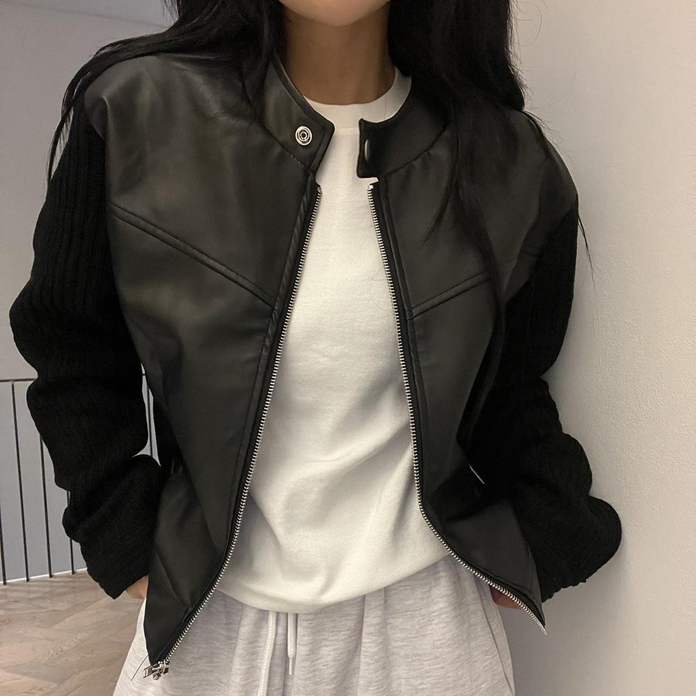 motor leather knit jacket 모터 니트 레더 자켓 (1color)