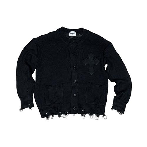 Classic Cross Destroyed Knit Cardigan ((Black))