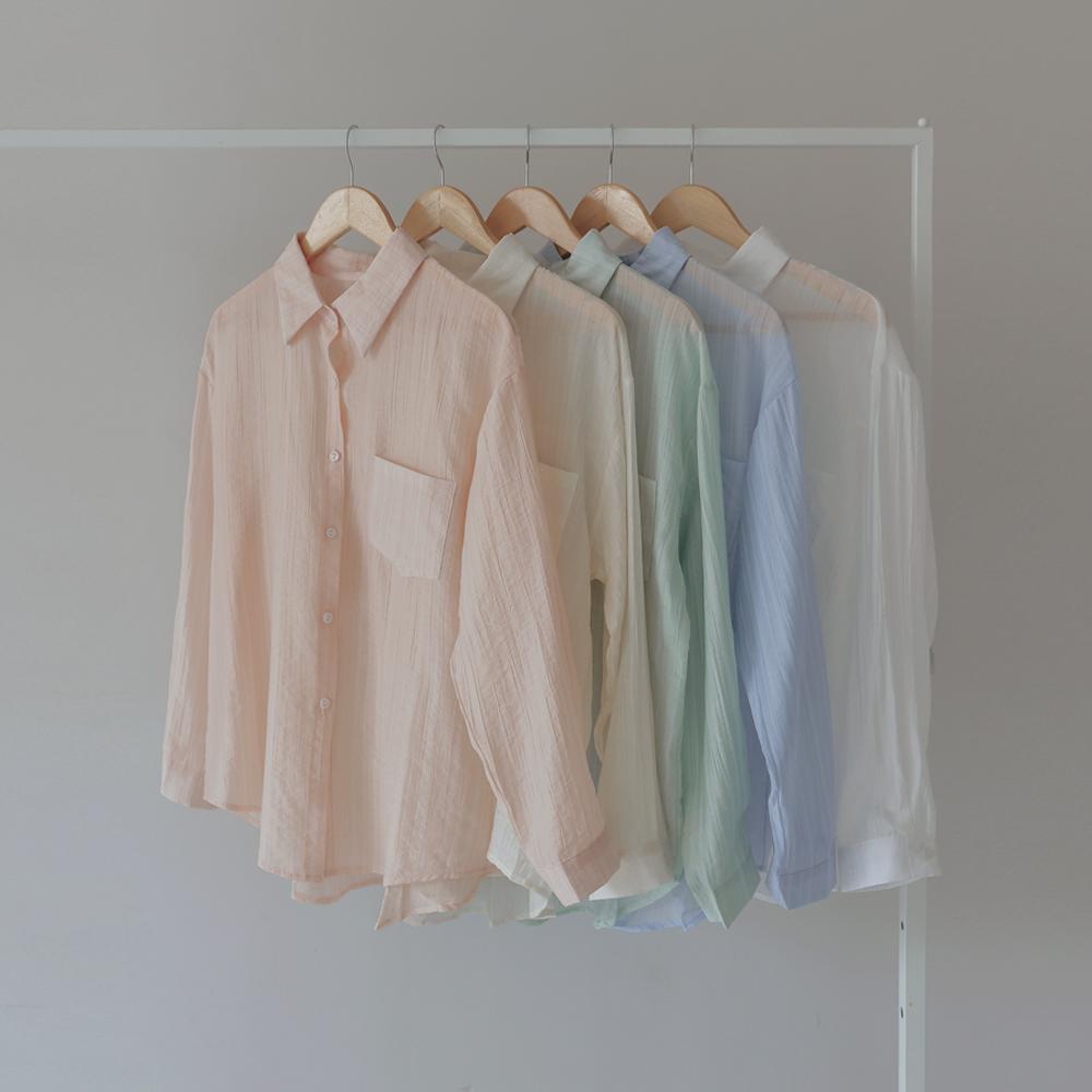 리에코 링클 시스루 루즈 셔츠 (여름/간절기/봄/사계절/긴팔/롱슬리브/오버핏/루즈핏/살안타/살안타템/커버업/여행룩/휴가룩)