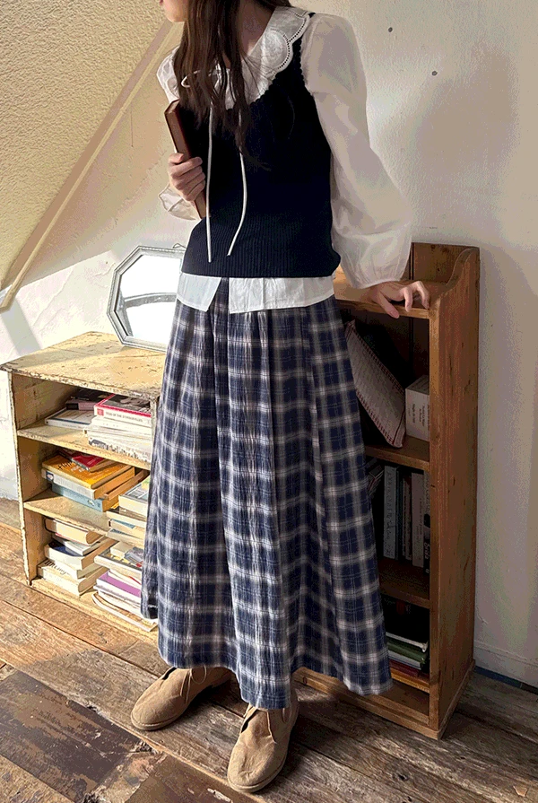 [44-88]빈티지 밴딩 체크스커트(2color)