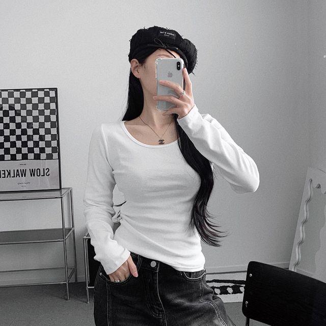 기모 [따뜻! 겨울기본티] 도톰 유넥 피치기모 긴팔티셔츠 (4color) _미닛마켓