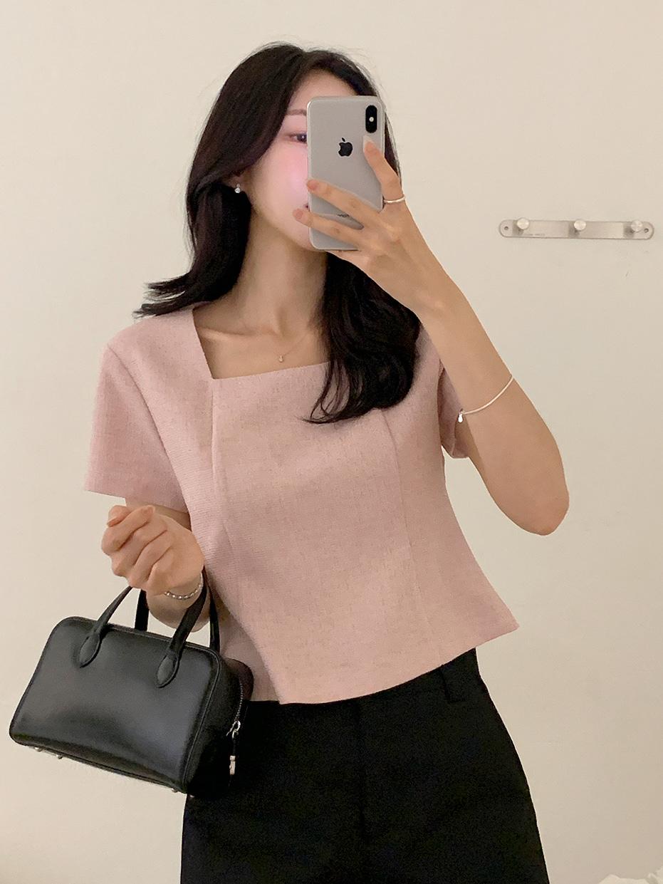 [MADE] 엘르 트위드 스퀘어넥 반팔 블라우스