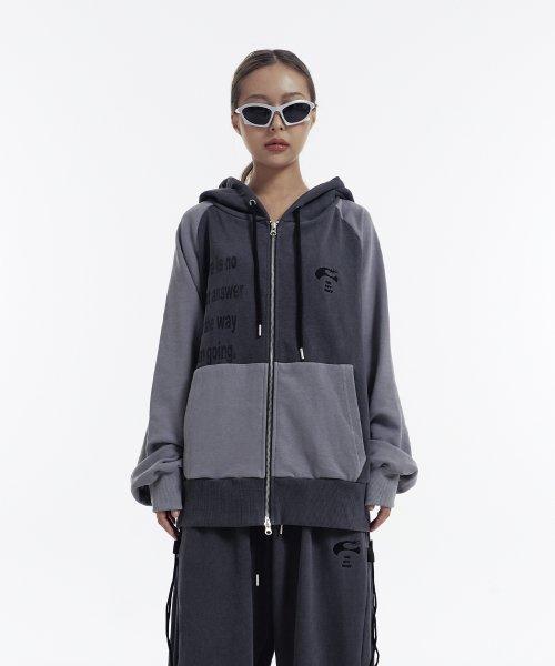 24 투웨이 배색 피그먼트 후드집업 논기모 차콜