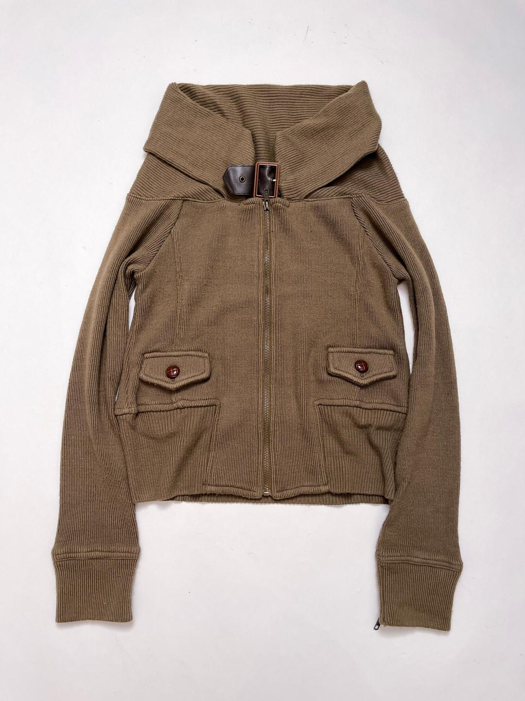 Vintage Tactical Utility Zip Up Top with One Buckle