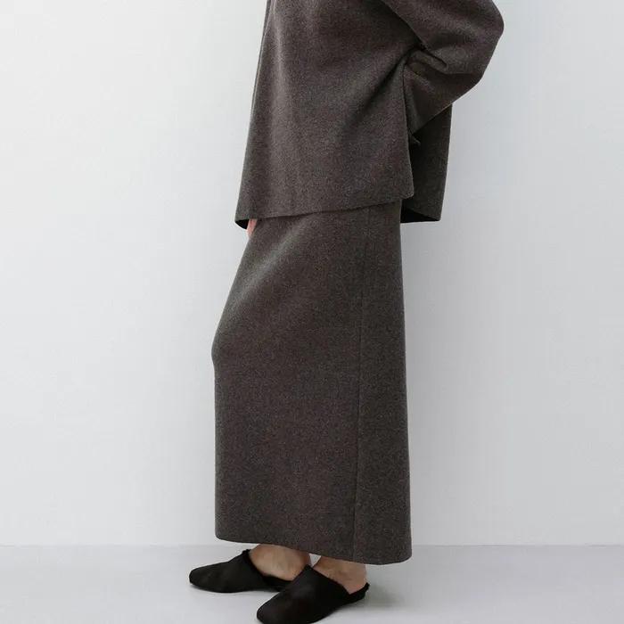 Wool Cashmere Double Faced Maxi Skirt_Taupe