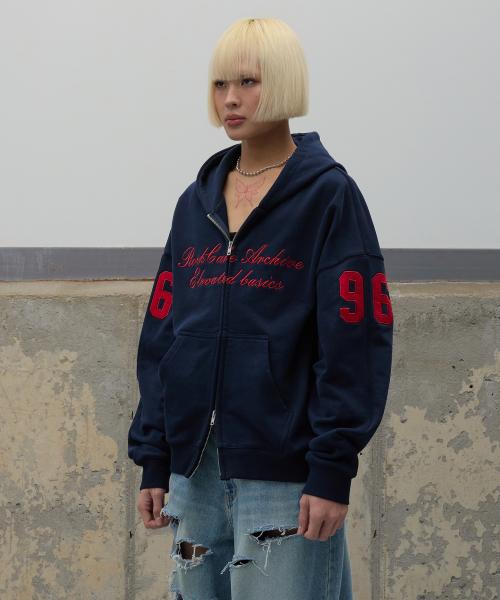 96 Script Zip Up Hoodie - Navy