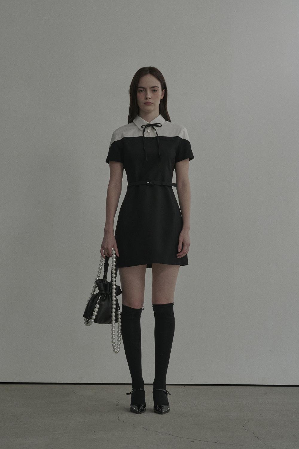 [3월 17일 예약발송] Shirt Off Shoulder Suit Dress-Black