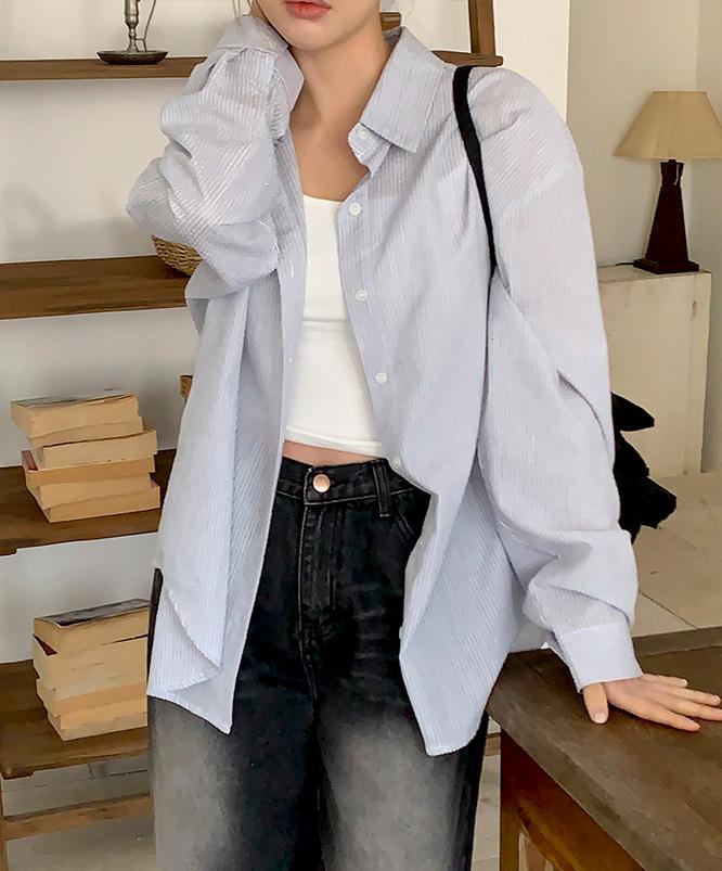 니어웨어 [단독][컬러추가🌷여름베스트🌊] 언유즈얼리 마린 스트라이프 셔츠 (4color) 봄셔츠/여름셔츠/긴팔셔츠/간절기셔츠/루즈핏/오버핏셔츠/오버핏/살안타템/에어컨템/시어서커셔츠