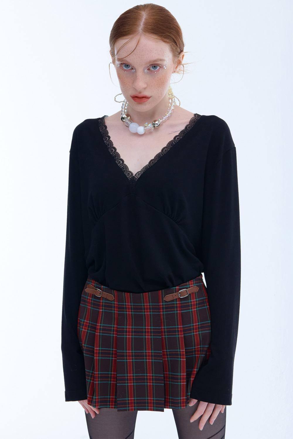 Buckle pleats mini skort_BROWN