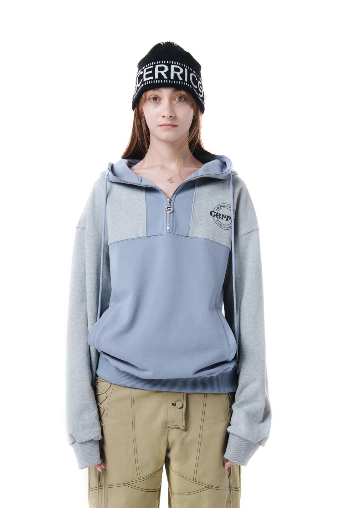 COLOR CONTRAST HALF ZIP UP HOODIE / LIGHT PURPLE