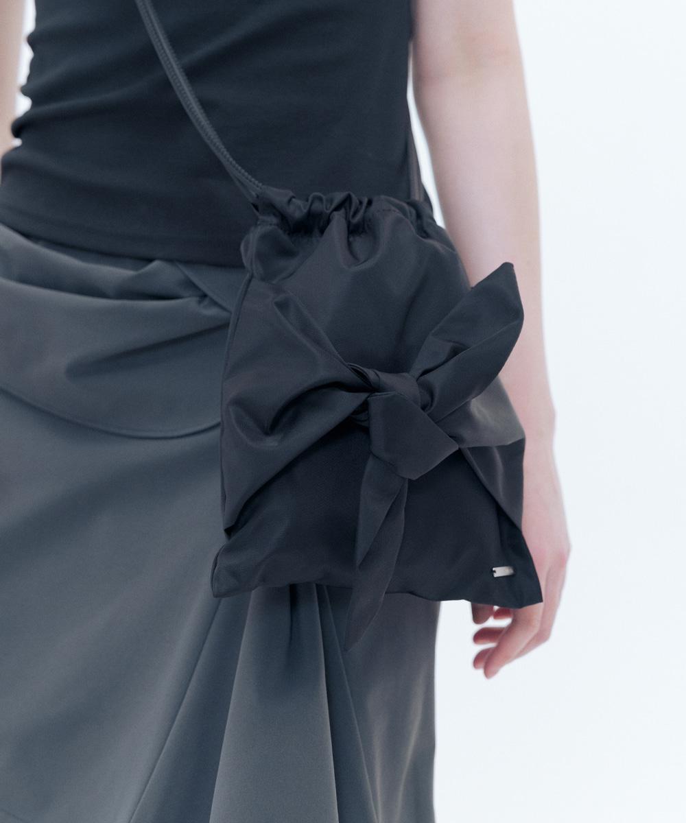 Tie-up mini drawstring bag BLACK