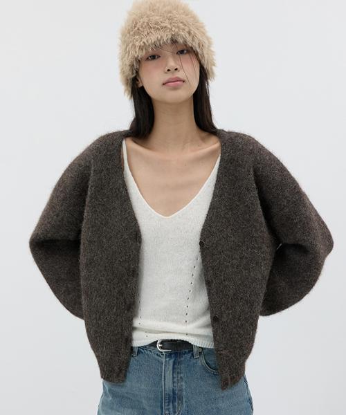 헤비 울 니트 가디건 딥 브라운