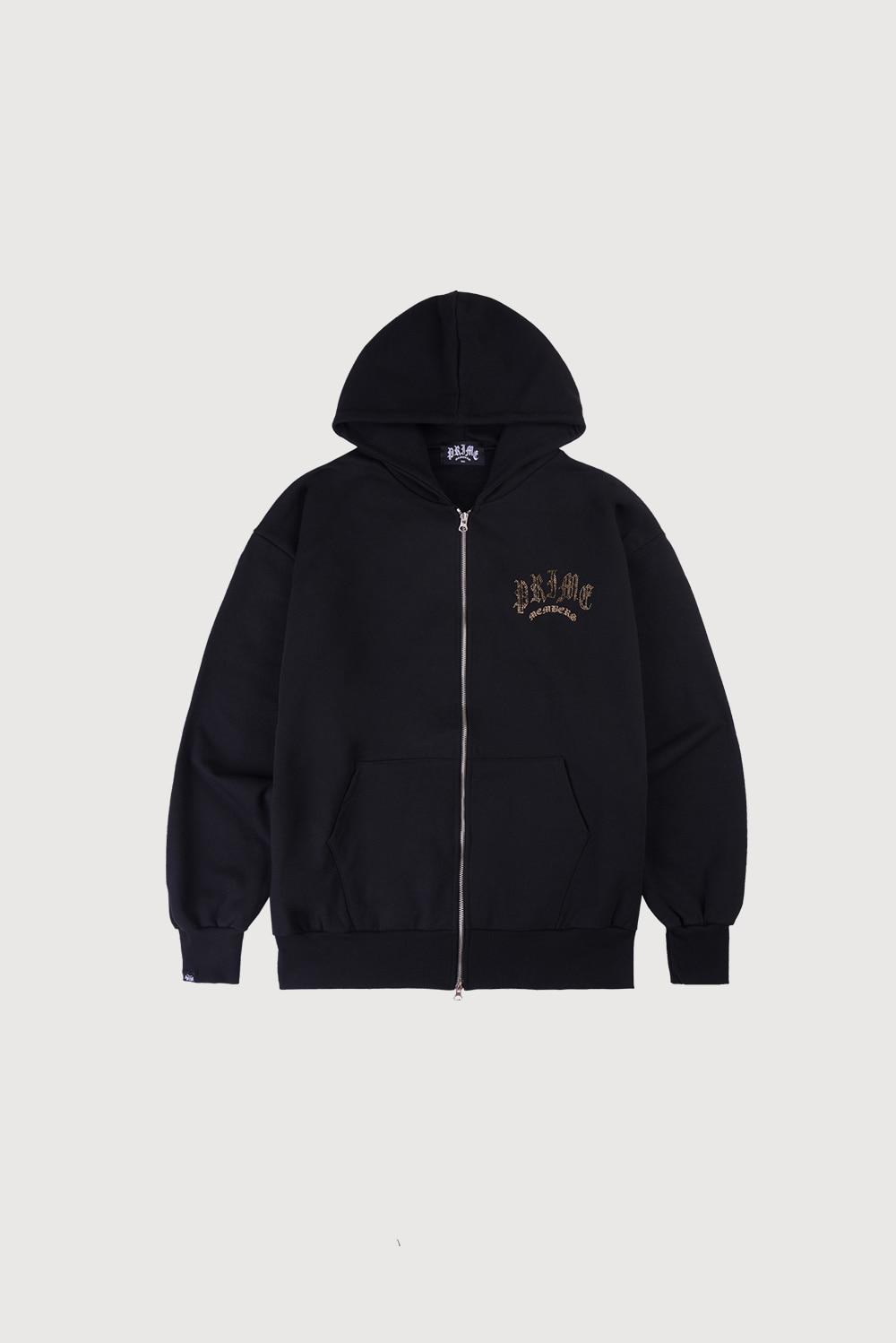 Rhinestone "Gold\" Zip-Up Black