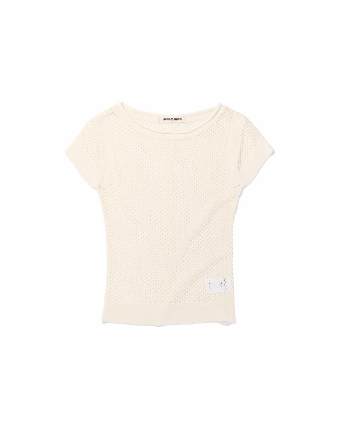 RHOMBUS CROCHET KNIT SHORT SLEEVE_IVORY