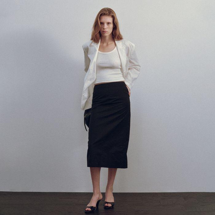 Stitch h-line maxi skirt (Black)