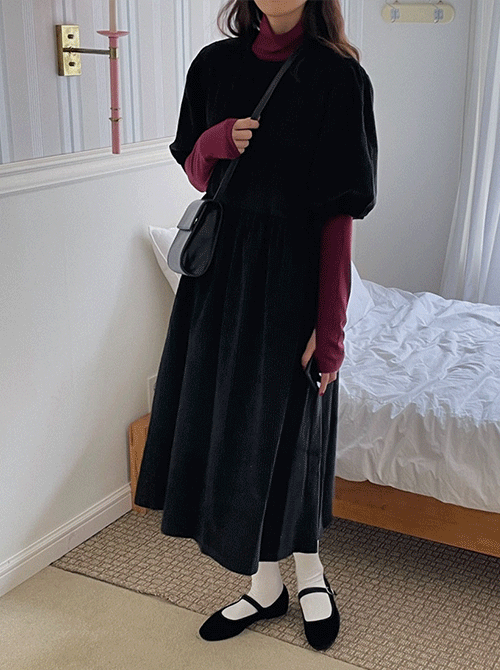 코듀로이 퍼프 롱 원피스 (ops)