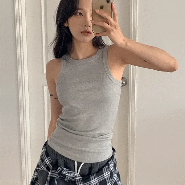 1+1할인[당일출고🚀/부유방커버👍] (국내제작)에니지 라운드넥 베이직 골지 나시 이너나시 홀터넥 끈 크롭 롱 데일리 기본 코디 레이어드 민소매 코튼 여름 썸머 티셔츠 셔츠 티