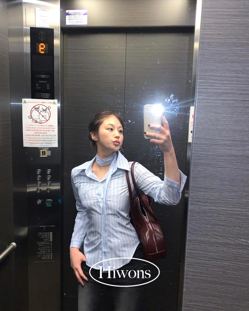 [Hiwons made] [스트라이프 재생산중1주일소요]하이원스 여성 스카프 슬림핏 셔츠 4color