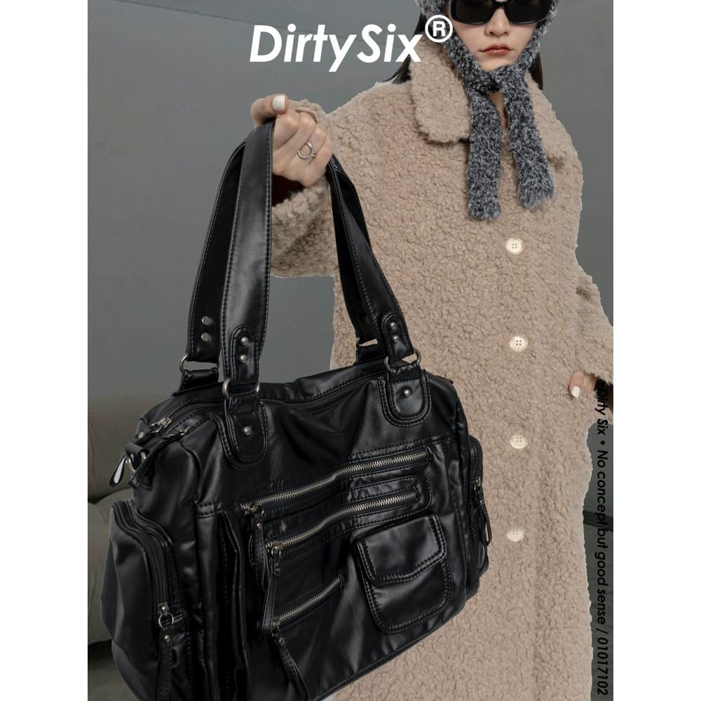 DirtySix/오리지널 펑크까마귀 보들보들 멀티지퍼 바이크 토트겸 숄더겸 크로스백