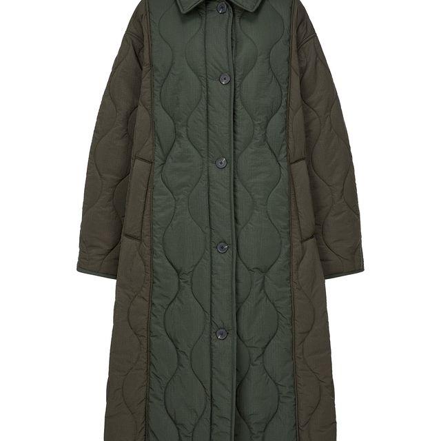 셔츠카라 퀼팅 롱점퍼 카키