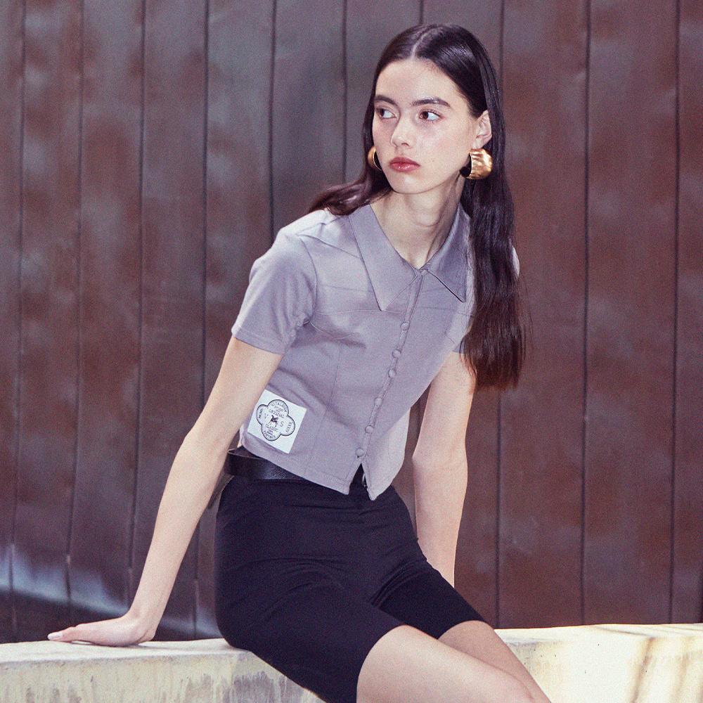 [LINE] Line Button Crop T-shirt (Gray)