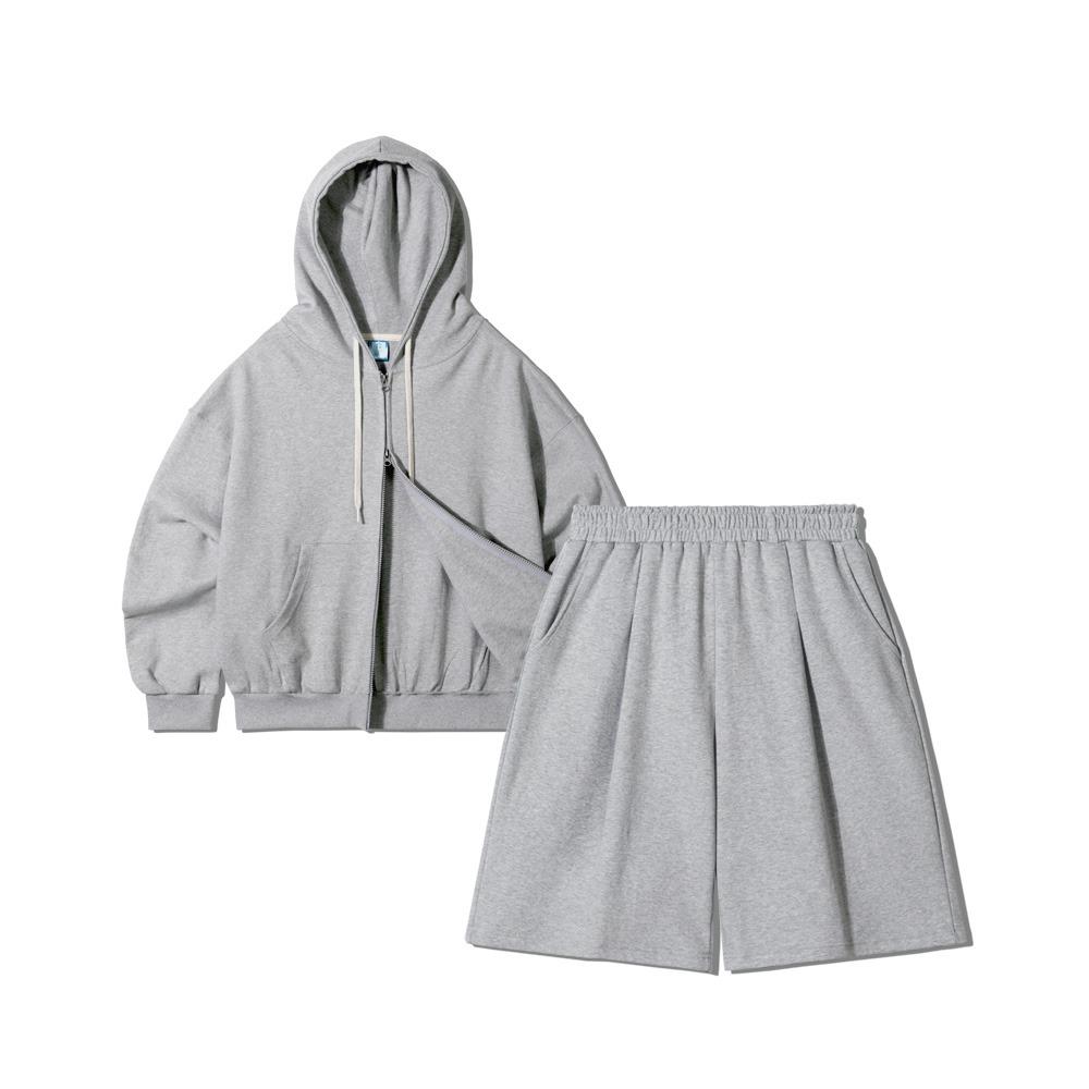 투웨이 오버핏 후드집업 + 버뮤다 트레이닝 쇼츠 셋업- 멜란지